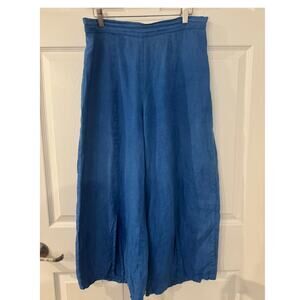 Corey Lynn Calter Linen Wide Leg Crop Pants Blue Elastic‎ Waist Pockets L